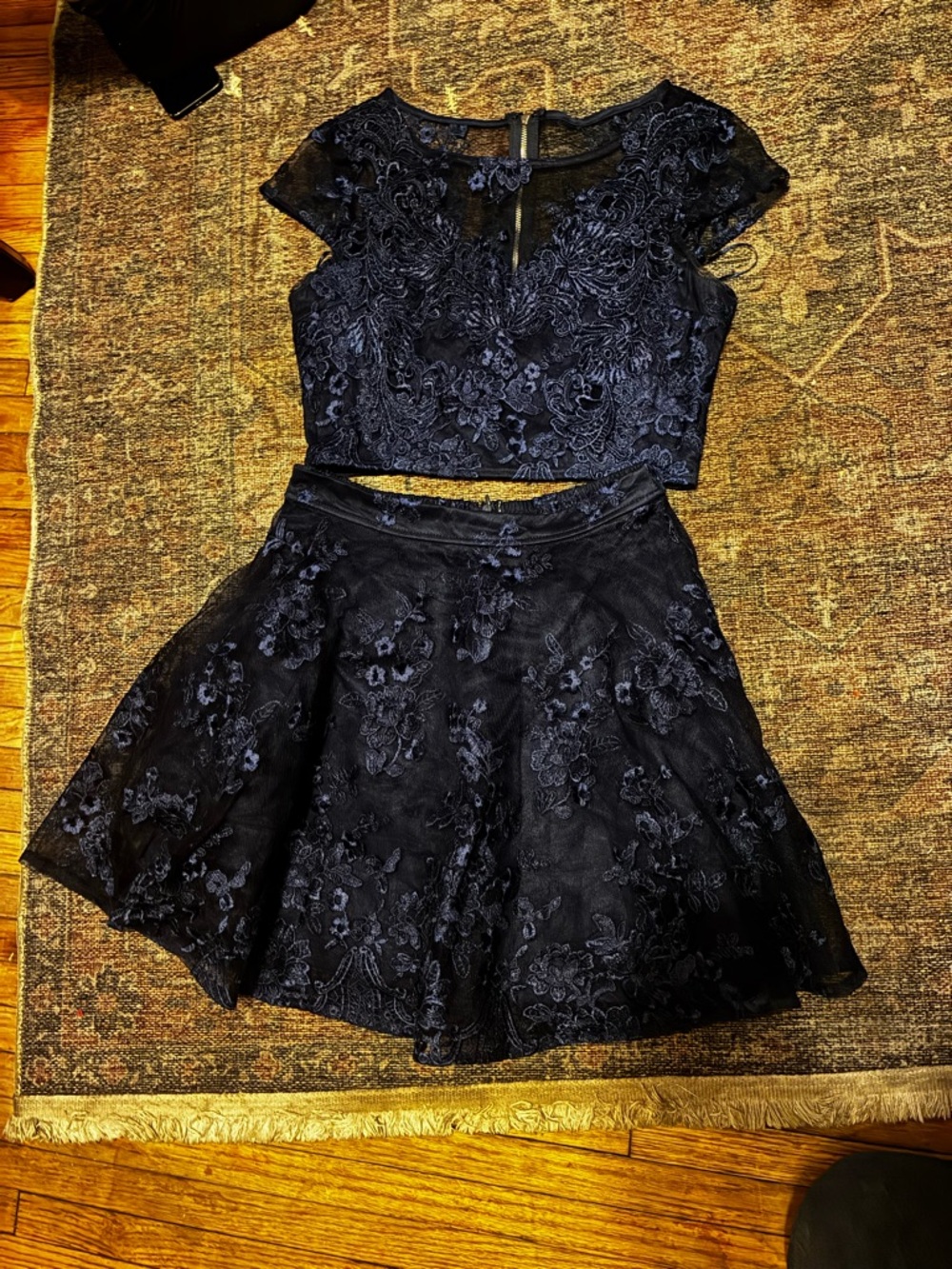 Women’s Navy Lace Two-Piece Dress Set